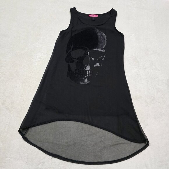 Retro Doll Skull Tank Dress ✦ S Black High-Low Hem ✦ Sheer Overlay NWOT - Picture 3 of 16